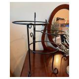 Holiday Decor and Home Accessory Lot with Tiered Metal Stand, Christmas Tree, Basket, and Planter