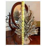 Holiday Decor and Home Accessory Lot with Tiered Metal Stand, Christmas Tree, Basket, and Planter