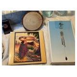 Home Decor Collection with Lavender Wreath, Wind Chime, Glass Set, and Accessories