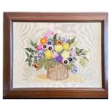 Framed Floral Embroidery Artwork with Wood Frame 29x23 Inches