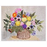 Framed Floral Embroidery Artwork with Wood Frame 29x23 Inches