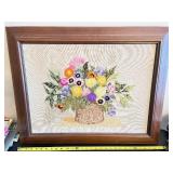 Framed Floral Embroidery Artwork with Wood Frame 29x23 Inches