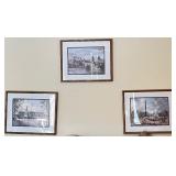 Set of 3 Framed H. Moss London Landmark Prints (Tower Bridge, Trafalgar Square, Buckingham Palace)