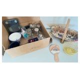 Assorted Miscellaneous Household Items Lot with Teacups, Decorative Baskets, and Small Jars