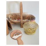 Assorted Miscellaneous Household Items Lot with Teacups, Decorative Baskets, and Small Jars