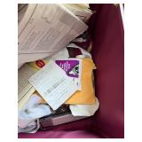 Upholstered Sewing Box and Double Stack Organizer with Assorted Sewing Supplies