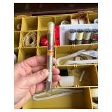 Upholstered Sewing Box and Double Stack Organizer with Assorted Sewing Supplies