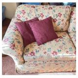 Floral Upholstered Sofa with 4 Burgundy Accent Pillows, 82in