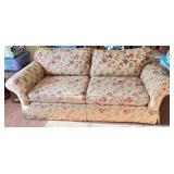 Floral Upholstered Sofa with 4 Burgundy Accent Pillows, 82in