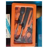 Craft and Hand Tool Lot with Scissors, Rotary Cutters, and Storage Bin