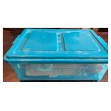 Craft and Hand Tool Lot with Scissors, Rotary Cutters, and Storage Bin