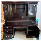 Haugen Martin Espresso Executive Desk with Hutch and Glass Cabinet Doors