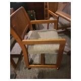 Octagonal Glass Top Dining Table with 6 Wood and Rattan Chairs