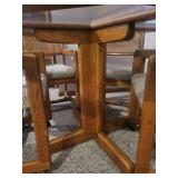 Octagonal Glass Top Dining Table with 6 Wood and Rattan Chairs