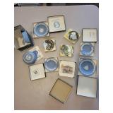 Collection of 9 Wedgwood and Crown Staffordshire Decorative Plates and Trinket Dishes with Boxes