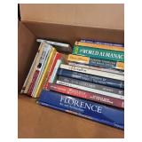 Box of Assorted Books Including Almanacs, Self-Help, and Travel Guides