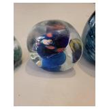 Set of 3 Art Glass Paperweights with Swirl and Floral Designs