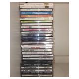 Collection of 25 Music CDs including The Beatles, Garth Brooks, Weird Al, and Others with Wooden CD Crate