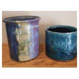Set of 2 Glazed Studio Art Pottery Vessels