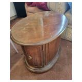 Pair of Vintage Oval Wooden End Tables with Storage
