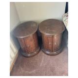Pair of Vintage Oval Wooden End Tables with Storage