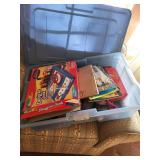 Large Bin of Mixed Art Supplies, Toys, and Plush Animals