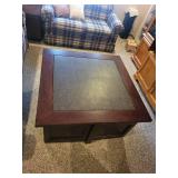 Square Storage Coffee Table with Faux Leather Top and 4 Rolling Ottomans