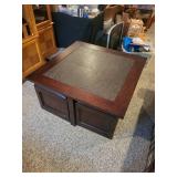 Square Storage Coffee Table with Faux Leather Top and 4 Rolling Ottomans