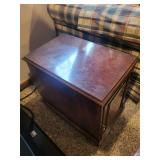 Wooden End Table with Pull-Out Tray and Storage Cabinet