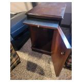 Wooden End Table with Pull-Out Tray and Storage Cabinet