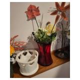 Lot of Artificial Floral Arrangements with Vases and Decorative Pieces