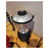 Camping Essentials Set with Lantern, Flexible Tripod, Air Pump, and Inflatable Mattress in Striped Tote