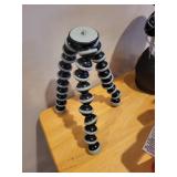 Camping Essentials Set with Lantern, Flexible Tripod, Air Pump, and Inflatable Mattress in Striped Tote