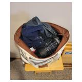 Camping Essentials Set with Lantern, Flexible Tripod, Air Pump, and Inflatable Mattress in Striped Tote