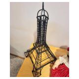 Suzanne Gibson 1980 Porcelain Doll with Red Dress and Eiffel Tower Metal Sculpture