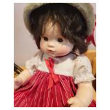 Suzanne Gibson 1980 Porcelain Doll with Red Dress and Eiffel Tower Metal Sculpture