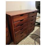 Pair of Wooden Multi-Drawer Storage Cabinets on Casters