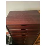 Tall Wood Chest of 10 Drawers with Dark Finish 20 x 14 x 55 Inches