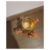 Brass Camel Cutout Bowl with Hand-Carved Wooden Stand