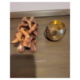 Brass Camel Cutout Bowl with Hand-Carved Wooden Stand