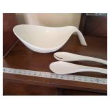 Villeroy & Boch White Porcelain Salad Bowl with Serving Utensils