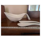 Villeroy & Boch White Porcelain Salad Bowl with Serving Utensils