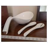 Villeroy & Boch White Porcelain Salad Bowl with Serving Utensils