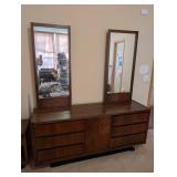 Lane Mid-Century Modern Bedroom Set with Dresser Mirrors, Nightstand and Headboard