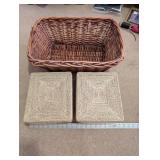 Wicker Storage Basket with 2 Straw Lidded Boxes