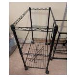 Set of 2 Black Metal Rolling Utility Carts with Shelves