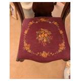 Antique Wood Writing Desk with Chair and Floral Upholstered Seat