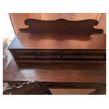 Antique Wood Writing Desk with Chair and Floral Upholstered Seat