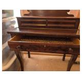 Antique Wood Writing Desk with Chair and Floral Upholstered Seat
