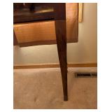 Antique Wood Writing Desk with Chair and Floral Upholstered Seat